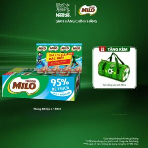 [Voucher giảm thêm đến 50k] Nestlé VN Sữa lúa mạch Nestlé MILO ít đường thùng 48 hộp x 180m